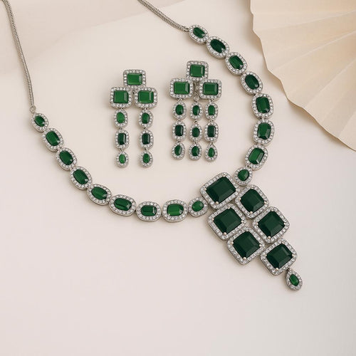 Elegant Green Stone Necklace Set with Matching Earrings | Premium Party Wear Jewellery
