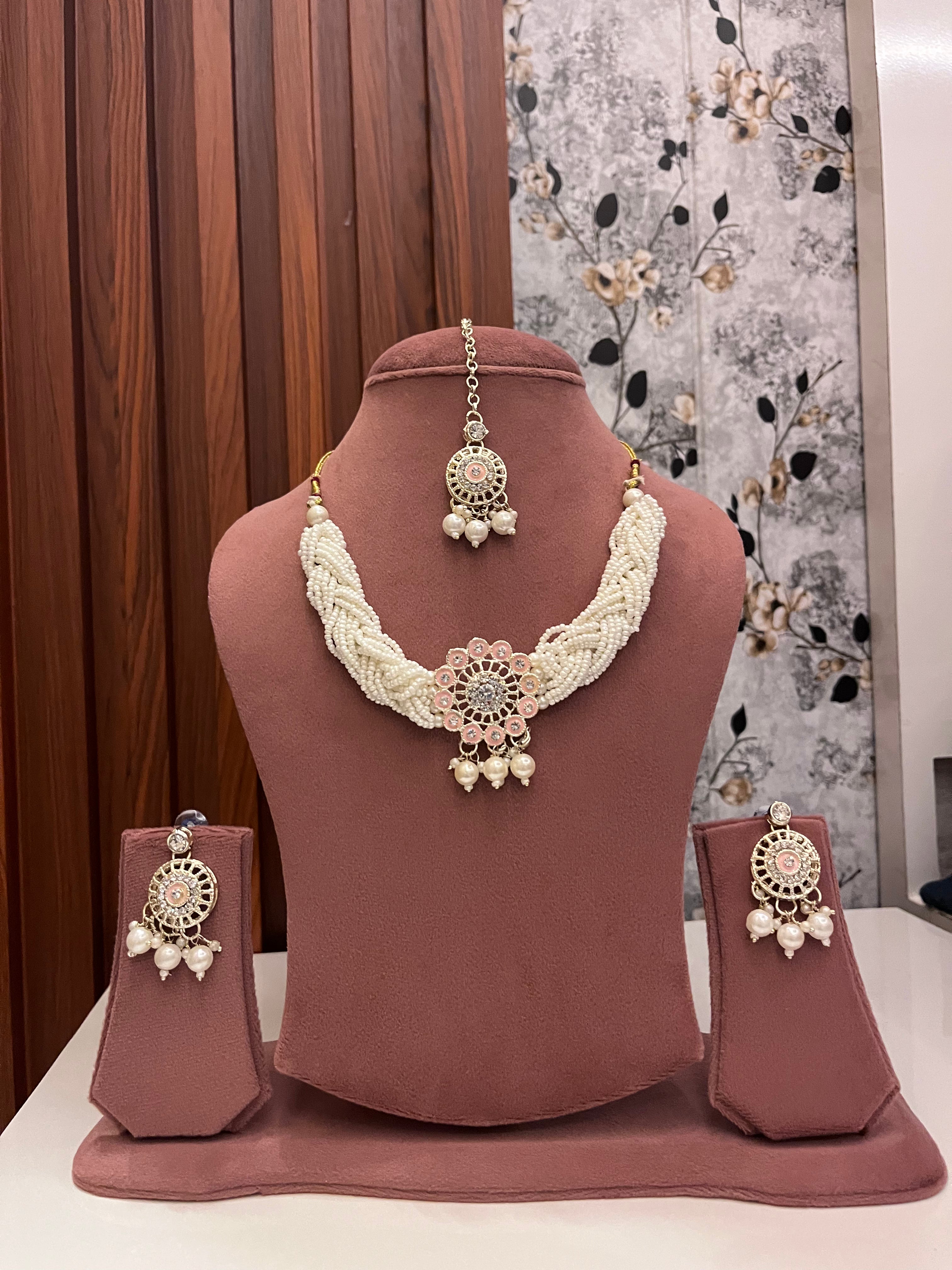 Elegant Sparkles Royal Pearl Stone Necklace Set
