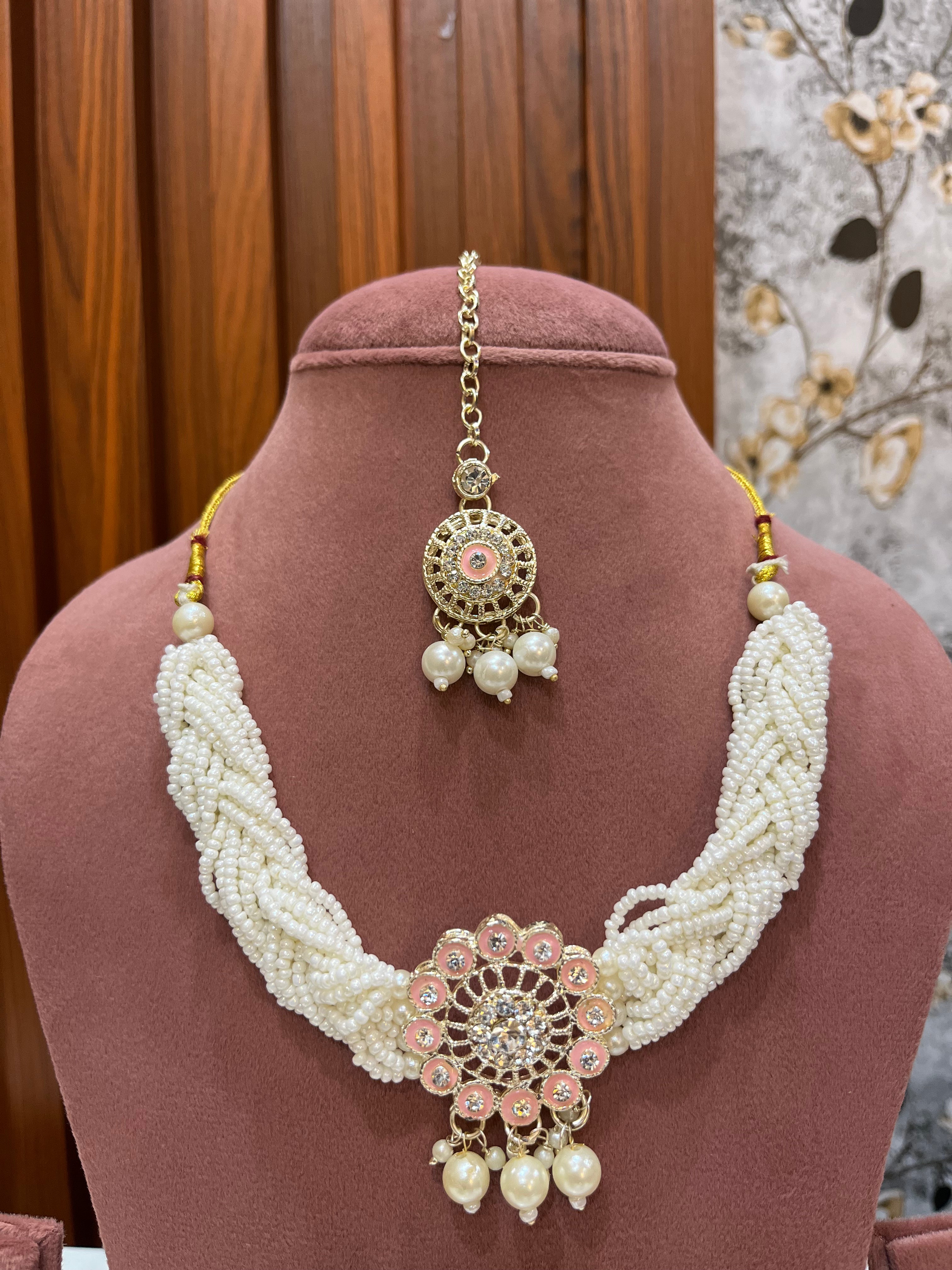 Elegant Sparkles Royal Pearl Stone Necklace Set