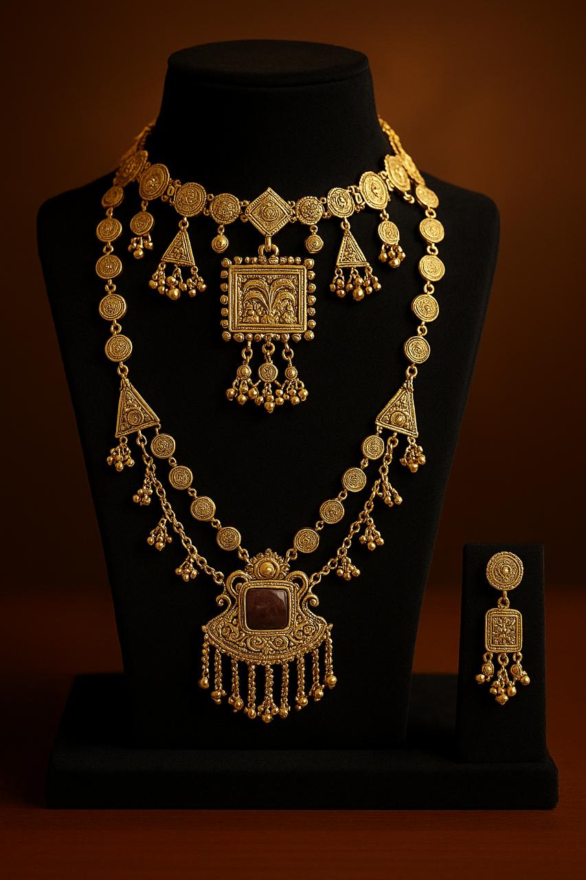 Royal Heritage Gold Plated Bridal Jewellery Set – Necklace & Earrings